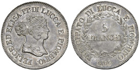 LUCCA Felice ed Elisa Baciocchi (1805-1814) 5 Franchi 1805 - Gig. 4 AG (g 24,92) Conservazione eccezionale

Status: FDC