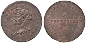 LUCCA Elisa Bonaparte e Felice Baciocchi (1805-1814) 5 Centesimi 1806 - Gig. 11 CU (g 11,01) Lievi mancanze di metallo, esemplare non circolato dai ri...