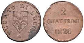 LUCCA Carlo Ludovico (1824-1847) 2 Quattrini 1826 - Gig. 15 CU (g 1,96) Macchietta al D/.

Status: FDC