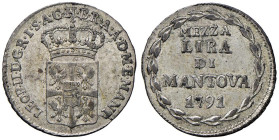MANTOVA Leopoldo II (1790-1792) Mezza lira 1791 - MIR 768 MI (g 1,70) R

Status: BB+