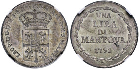 MANTOVA Francesco II (1796-1797) Lira 1791 - MIR 767; Gig. 1 AG RR In slab NGC MS 64 cod. 5887105-049

Status: MS 64