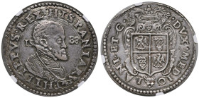 MILANO Filippo II (1556-1598) Scudo 1588 - MIR 308/14 AG In slab NGC AU 55 cod. 6641298-018

Status: AU 55