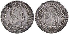 MILANO Carlo VI (1711-1740) 20 Soldi 1724 - MIR 414/3 AG (g 3,68) R

Status: qBB/BB