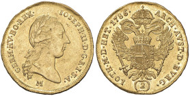 MILANO Giuseppe II (1780-1790) Doppio zecchino 1786 - MIR 456 AU (g 6,97) RRRR Moneta di estrema rarità. Hairlines da leggera pulizia al D/, mentre il...