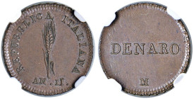 MILANO Repubblica Italiana Napoleone I (1802-1805) Denaro AN II (1803) - Pagani Prove 446 , CNI 11, Luppino 797 CU RRR In slab NGC PF 64 BN cod. 35031...