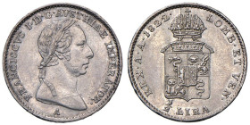 MILANO Francesco I (1815-1835) Mezza lira 1822 A Vienna per il Lombardo-Veneto - Gig. 76 AG (g 2,18) RR Lievi hairlines, ma ottimi rilievi.

Status:...