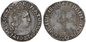 NAPOLI Ferdinando I d'Aragona (1458-1494) Coronato lettera C dietro il busto e sotto la croce - MIR 68/16 AG (g 3,99)

Status: BB+