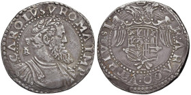 NAPOLI Carlo V (1516-1556) Mezzo Ducato sigle IBR - Magliocca 29/1 AG (g 13,90) RRR Mezzo ducato con testa laureata a destra, busto medio, corazzato e...