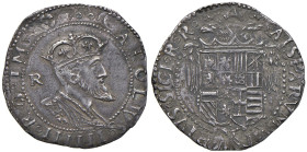 NAPOLI Carlo V (1516-1556) Tarì sigla R - Magliocca 35 AG (g 6,00) RRRR Curiosa variante per questo raro esemplare con CAROLVS IIIIII, cioè sei I inve...