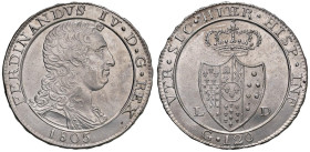 NAPOLI Ferdinando IV (1799-1805) Piastra da 120 grana 1805 variante con HEER al R/ - Magliocca (edizione 2025) manca; Nomisma manca; Gig. 71a AG (g 27...