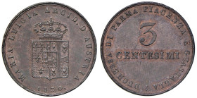 PARMA Maria Luigia d'Austria (1815-1847) 3 Centesimi 1830 - Gig. 15 CU (g 5,74) RR

Status: qFDC-FDC