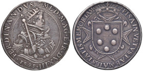 PISA Ferdinando I de' Medici (1595-1608) Tallero 1595 - cfr. MIR 443/10 indicato come prova con un peso di gr. 24 ca. AG (g 23,43) RRR Colpi al bordo....