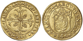 VENEZIA Francesco Loredan (1752-1762) 12 Zecchini - Pa. 138.1 AU (g 41,94) RRRR Segni nel campo al R/ e colpetto al bordo, ma indubbamente l'esemplare...