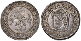 VENEZIA Lodovico Manin (1789-1797) Scudo della croce sigla G F - Pa. 20 AG (g 31,18) R Bella patina da antica collezione. Evidente e curiosa ribattitu...
