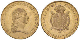 VENEZIA Francesco II (1792-1805) Mezza sovrana 1793 (1823) - Gig. 3 AU (g 5,58) Bei fondi lucenti

Status: FDC