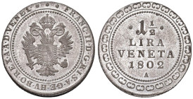 VENEZIA Francesco II (1798-1805) Lira e mezza 1802 A - Gig. 7 MI (g 11,67) Esemplare in altissima conservazione

Status: FDC