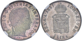 VENEZIA Ferdinando I (1835-1848) Mezza Lira 1837 - Gig. 77 AG RRR In slab NGC MS 63 cod. 6638155-012. TOP POP, miglior esemplare certificato NGC

St...