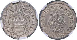 Paolo IV (1555-1559) Testone - Munt. 7 AG R Ribattuto al D/ ma splendido esemplare. Dalla nostra asta 52, lotto 1166. In slab NGC MS 61 cod. 2800713-0...