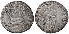 Paolo IV (1555-1559) Ancona - Giulio - Munt. 45 AG (g 2,76) RRRR I giuli battuti ad Ancona sotto Paolo IV sono molto comuni ma la singolairtà di quest...