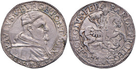 Paolo V (1605-1621) Ferrara - Testone 1620 - Munt. 214 AG (g 9,57) RR Splendida patina riposata. Debolezze di conio. Minimi graffietti al D/.

Statu...