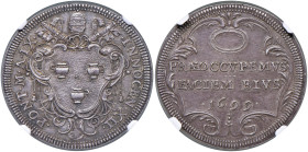 Innocenzo XII (1691-1700) Testone 1699 A. IX - Munt. 44 AG R In slab NGC MS 63 cod. 2819819-007

Status: MS 63