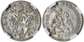 Clemente XI (1700-1721) Ferrara - Grossetto da 13 quattrini 1709 - Munt. 242 MI Conservazione eccezionale per il tipo. In slab CCG MS 60

Status: MS...