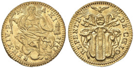 Benedetto XIV (1740-1758) Mezzo zecchino 1751 A. XI - Munt. 29 AU (g 1,73) RRR Graffietti nel campo del D/ ma millesimo rarissimo in superbo stato di ...