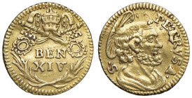 Benedetto XIV (1740-1758) Mezzo scudo d’oro - Munt. 36 AU (g 0,90)

Status: qSPL