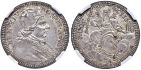 Benedetto XIV (1740-1758) Quinto di scudo o doppio giulio 1753 A. XIV - Munt. 51 AG Conservazione eccezionale. In slab NGC MS 65 cod. 2791843-006. Top...