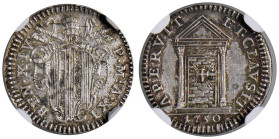 Benedetto XIV (1740-1758) Mezzo grosso 1750 A. XI Giubileo - Munt. 140 AG R In slab NGC MS 64 cod. 2824086-014. Top pop, miglior esemplare certificato...