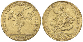 Pio VI (1775-1799) Doppia 1776 - Nomisma 2 AU (g 5,47) RRR Questo è il primo millesimo della doppia di Pio VI ed è anche tra i più rari della serie
...