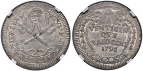 Pio VI (1775-1799) 25 Baiocchi 1795 A. XXI - Nomisma 92 MI In slab NGC MS 65 cod. 2769684-012

Status: MS 65