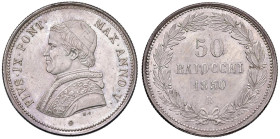 Pio IX (1846-1878) 50 Baiocchi 1850 A. V - Nomisma 657 AG (g 13,46) R Graffietto al D/.

Status: FDC