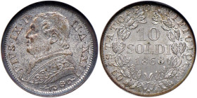 Pio IX (1846-1878) 10 Soldi 1846 A. XXIII - Nomisma 885 AG In slab NGC MS 65 cod. 1879239-081

Status: MS 65