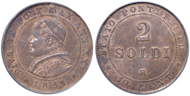 Pio IX (1846-1870) 2 Soldi 1867 A. XXI - Nomisma 901 CU In slab PCGS MS 64 RB cod. 15689854

Status: MS 64 RB