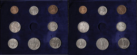 Pio XI (1922-1938) 10, 5, 2 e una lira; 50, 20, 10 e 5 centesimi 1936 - AG, AC, CU Lotto di otto monete in astuccio anonimo dove manca il 100 Lire

...