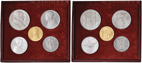 Pio XII (1939-1958) Divisionale 1950 Anno Santo - Nomisma 966 AU (g 5,18) e IT Lotto di cinque monete in bell'astuccio rosso con le chiavi pontifice. ...