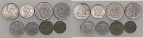 Pio XII (1939-1958) 10, 5, 2 e una Lira, 50, 20, 10 e 5 Centesimi 1944 A. VI - Nomisma 960a AG, AC, BA RRR Lotto otto monete, senza oro

Status: FDC
