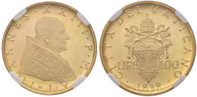 Giovanni XXIII (1958-1963) 100 Lire 1959 A. I - Nomisma 981 AU RR In slab CCG MS 62

Status: MS 62