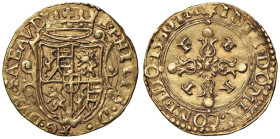 Emanuele Filiberto (1553-1580) Scudo d'oro del Sole 1580 Chambéry - MIR 571x AU (g 3,27) R Da montatura. Data ribattuta 1580 su 79

Status: qSPL