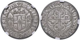 Emanuele Filiberto (1553-1580) 4 Grossi 1555 - MIR 594b MI (g 5,58) In slab NGC AU 53 cod. 5935713-011. A nostro parere, la moneta si presenta in cond...