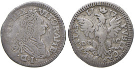 Vittorio Amedeo II (1680-1730) Tarì 1713 Palermo - MIR 1008/b (variante con I D, indicata R/8) AG (g 2,48) RRRR Ex collezione Ruggero, Ratto 1915, lot...