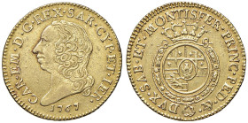 Carlo Emanuele III (1755-1773) Doppia 1767 - Nomisma 123 (indicato R/5 senza alcuna valutazione per ogni conservazione!) AU (g 9,63) RRRRR Col 1761 ed...