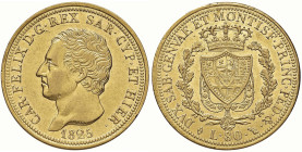Carlo Felice (1821-1831) 80 Lire 1825 T Bordo liscio - cfr. Nomisma 524 AU RRRRR Qualche segnetto e minimo colpetto al bordo ma bell’esemplare di ques...