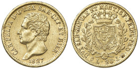 Carlo Felice (1821-1831) 20 Lire 1827 G - Nomisma 547 AU RRR Modesto difetto al ciglio del D/ ma esemplare di ottima qualità considerando la rarità di...