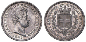 Carlo Alberto (1831-1849) 50 Centesimi 1843 T - Nomisma 733 AG RR Esemplare di ottima qualita' per questo millesimo molto raro da trovarsi in altissim...
