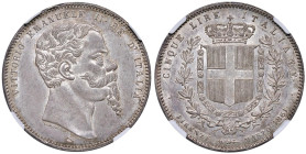 Vittorio Emanuele II (1861-1878) 5 Lire 1861 F - Nomisma 877 AG RR In slab NGC MS 63 cod. 5883925-009. Conservazione eccezionale per questo millesimo....