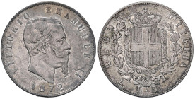 Vittorio Emanuele II (1861-1878) 5 Lire 1872 R - Nomisma 893 AG RR Fondi ancora lucenti. Il millesimo 1872 per la zecca di Roma è particolarmente raro...