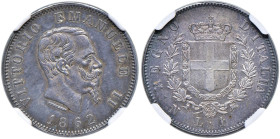 Vittorio Emanuele II (1861-1878) Lira 1862 N - Nomisma 911 AG R In slab NGC MS 61 cod. 5782310-016. Bella patina di vecchia raccolta

Status: FDC