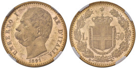 Umberto I (1878-1900) 50 Lire 1891 - Nomisma 977 AU RRR In slab NGC MS 61+ PL cod. 4668379-003

Status: MS 61+ PL